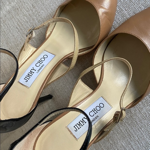 Jimmy Choo Leather Typhoon D’Orsay Pumps Heels Black Nude Pointed-Toe Size 7.5 - Picture 16 of 16